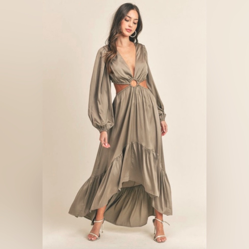 2for$50 Mable Cut-out High Low Satin Tiered Midi Maxi Dress
